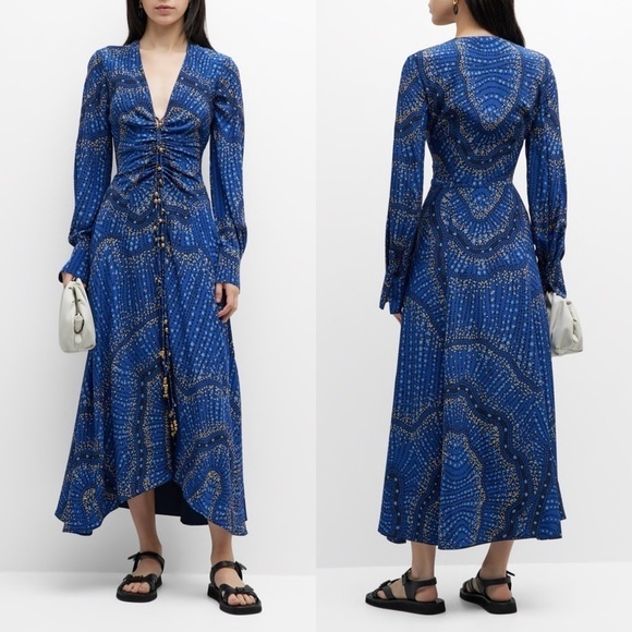 Altuzarra Mila Dress 36 Silk Asymmetric Ruched Long Sleeve Printed Midi Dress - Picture 16 of 16